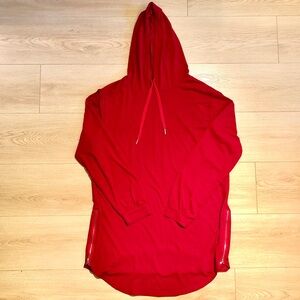 Long Red Hoodie Sweatshirt with Zipper Details